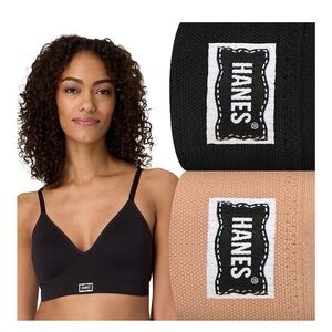 NWT Hanes Wireless V-Neck Bras - Black & Nude